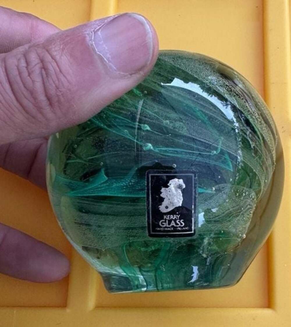Vintage Hand Blown Kerry Glass Green Swirl Apple Paperweight Ireland